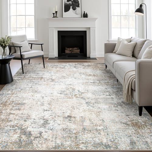 10x12 Area Rug Living Room Rug: Washable Modern Abstract Soft Thin Rug Indoor Floor No Slip Stain Resistant Carpet for Bedroom Dining Room Farmhouse Nursery Home Office - Brown Grey