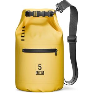 HEETA Waterproof Dry Bag with Front Zippered Pocket for Women Men, 5L/10L/20L/30L/40L Roll Top Lightweight Dry Storage Bag Backpack for Travel, Kayaking, Boating, Rafting, Camping, Hiking & Beach (Yellow)