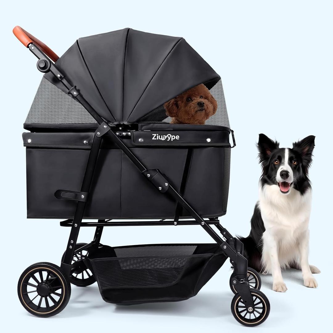 Dog Stroller for Large & Medium Dogs (20-132 lbs), Pet Stroller for 2 Small Dogs, Cat Strollers for 2 Cats, Extra Large Heavy Duty, Foldable & Fully Ventilated Design, Black