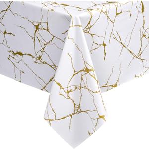 sancua 100% Waterproof Vinyl Tablecloth 54x78 Inch, Rectangle PVC Table Cloth for Picnic, Oil-Resistant Spill-Proof Wipeable Table Cover for Dining, Kitchen, Parties, Indoor and Outdoor, White Marble