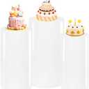 JALANCY 3PCS Metal Cylinder Pedestal Stands for Party White Round Dessert Tables Pedestal Display Plinth Pillars for Birthday Wedding Baby Shower Art Decor（Small）