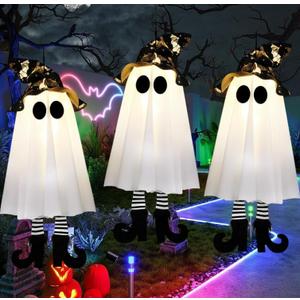 3 Pack Halloween Hanging Ghosts with Lights, 2025 New Glowing Witch Hat Ghost Decorations Outdoor Indoor, 3 Lighting Modes, Battery Powered (Includes Batteries) for Yard, Patio, Porch, Tree, Party