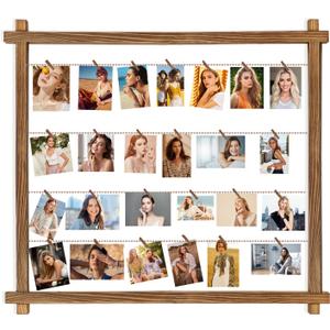 Collage Picture Frame,Photo Display Board,Hanging Pictures Frames with Clips for Graduation Birthday Party,Dorm Photo Card Wall Decor Hanger Holder,Upgraded,Easy To Assemble,Large(Carbonized Brown) (1 PackAdvanced Upgrades)