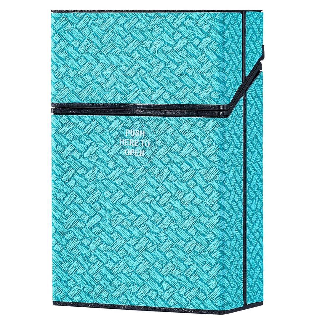 5 x Cigarette Case, Woven Pattern with Elastic Switch, Up to 20 Cigarettes for 85mm King Size (Cyan)