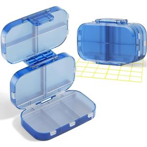 5 x Foldable Travel Pill Organizer 3 Layers Large Capacity, Portable Pill Box Case with 9 Compartments for Medication Vitamins Supplements (Blue)