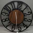 Maxstar Large Round Wall Clock for Living Room Decor Battery Operated Non Ticking Black Metal Wood Clocks for Home Living Room Garden Farmhouse Office Kitchen Decoration -32 inch