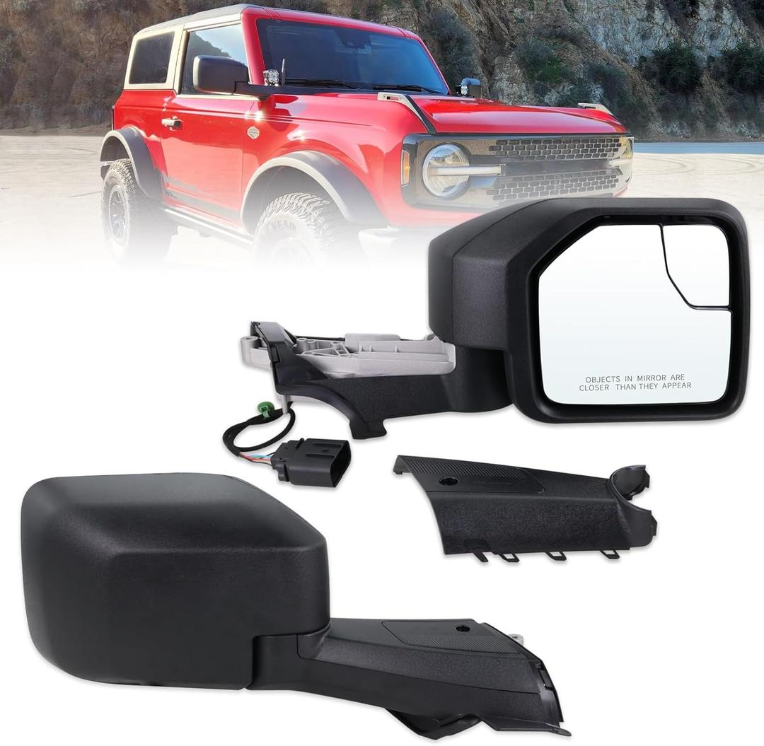 Right Passenger Side Mirror Compatible With 2021 2022 2023 2024 2025 Ford Bronco NO Fits Sport With Manual Folding Power Glass Heated Matte Black Replace#M2DZ-17682-BJ (5Pins)