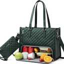 LOVEVOOK Lunch Tote Bag for Women, 15.6 Inch Laptop Bag with Insulated Lunch Compartment, Quilted Large Capacity Computer Handbag with Purse for Business, Work, Nurse, Collage, Office, Casual, Green