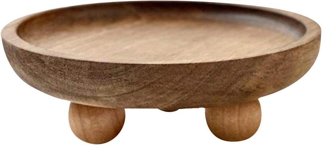 Vaveren Small Wooden Riser Wooden Pedestal for Display Tray Display Riser for Entry Table Farmhouse Kitchen Tabletop Centerpieces , Round 12.9x4cm