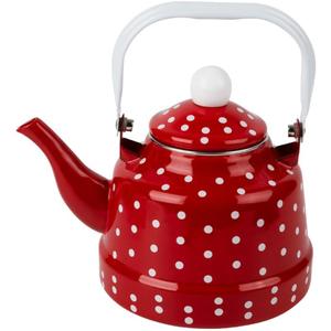 DOITOOL Vintage Tea Kettle 1.1 L Enamel Tea Kettle with Handle, Stove Top Water Kettle Coffee Tea and White Polka Dot with Stainless Steel Filter for Home Kitchen
