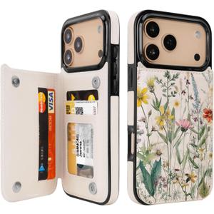 uCOLOR for iPhone 17 Pro Max Wallet Case with Card Holder Desert Flowers | PU Leather RFID Blocking for Women Men Magnetic Clasp Kickstand 6.9"