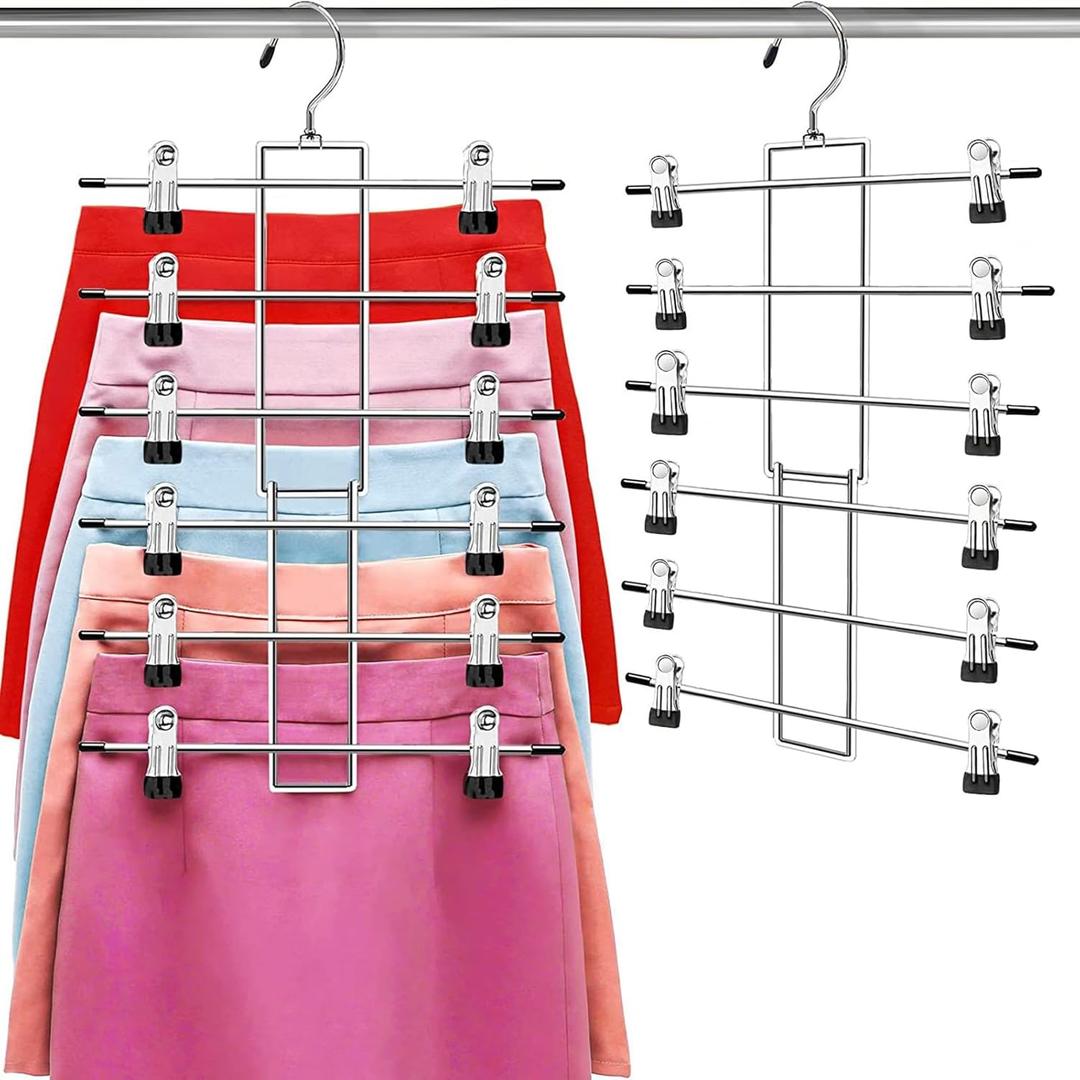Pants Hangers with Clips,Space Saving Hanging Closet Organizer-6 Tiers Skirt Hangers with 360 Swivel Hook,Closet Organizer-Clothes Hangers (1pack)