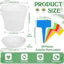 Aodaer 24 Pack 4 Inch Plastic Planters with Multiple Drainage Holes and Tray Indoor Outdoor Flower Plant Nursery Pots with Labels Flower Seedling Pots for Herb Garden Home Succulents, White