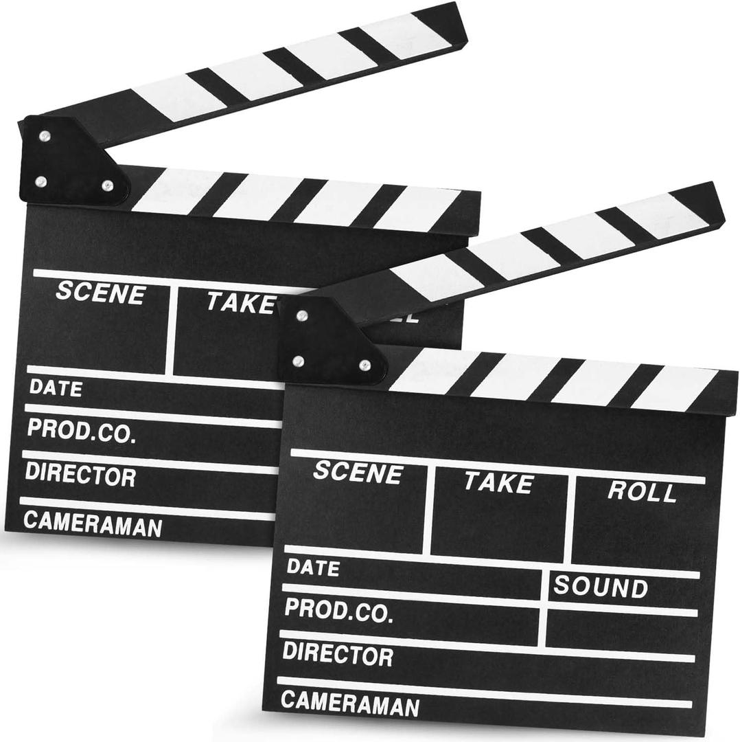 KISEER 2 Pack 12"x11" Movie Film Clap Board Wooden Movie Clapboard Film Clapper Board (Black)
