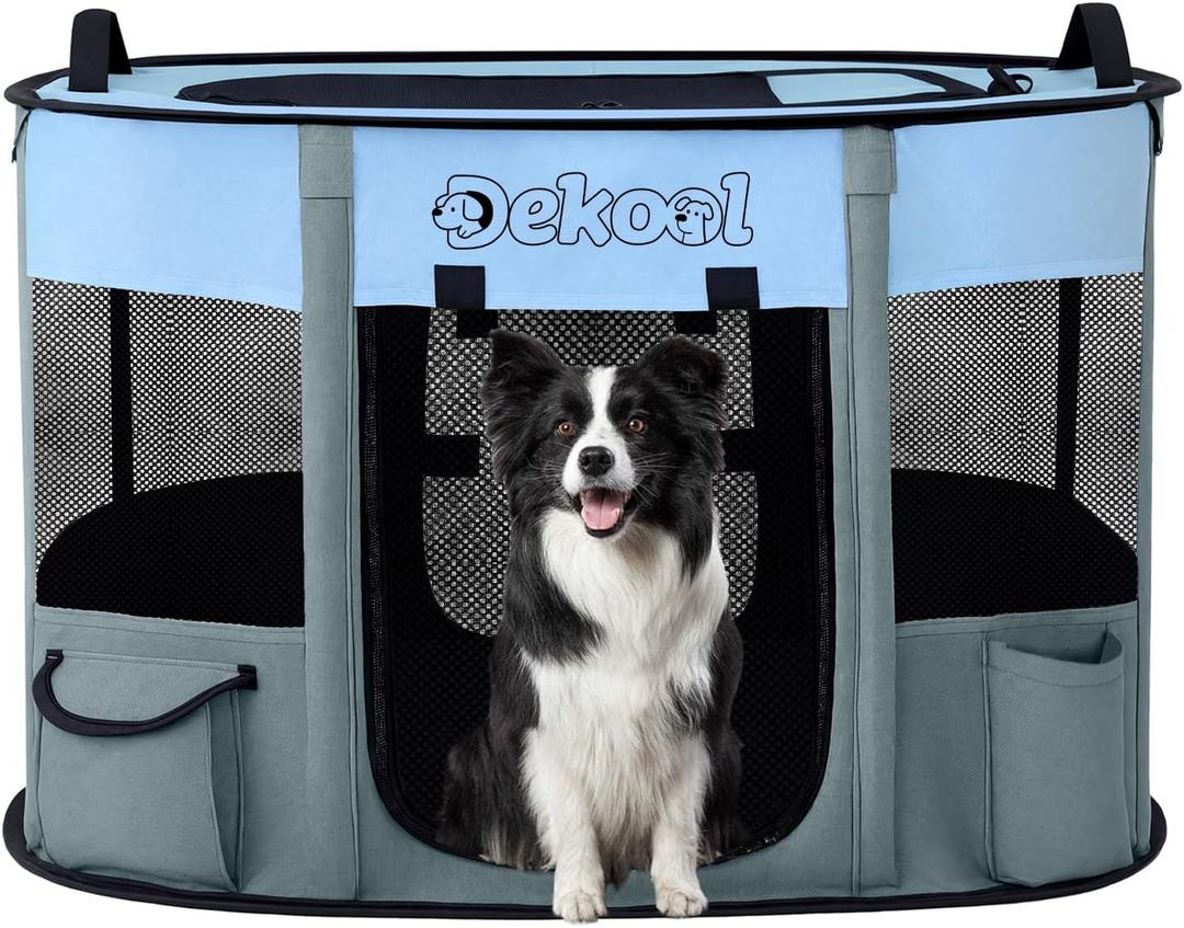 Foldable Dog Cat Playpen, Portable Dog Crate for Puppies, Cat, Puppy Play Pen for Indoors, Kennel Tent Crate for Indoor Outdoor Travel Camping Use with Carrying Case (Blue, Medium)