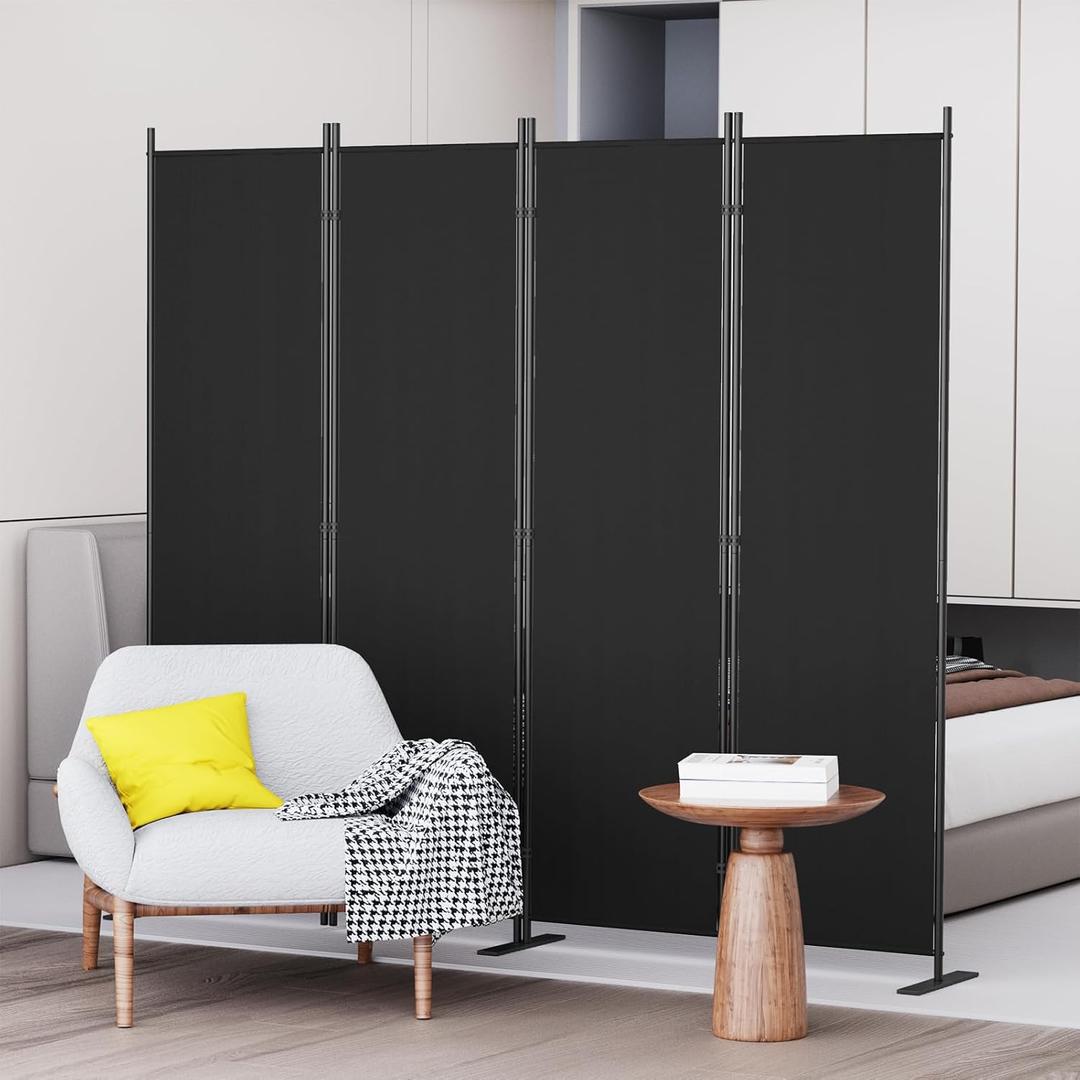 C-Hopetree 4 Panels Room Divider, 6 Ft Tall Indoor Folding Privacy Screen, Portable Partition Separator, Freestanding Separation Temporary Wall for Office, Bedroom, 80" W X 71" H, Black