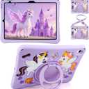HianDier for iPad A16 Case 11th 2025 iPad 10th Generation Case for Kids Cute Unicorn Silicone Tablet Cover with Detachable Strap and Rotatable Stand Shockproof Cover for iPad 11inch 10.9inch-Purple