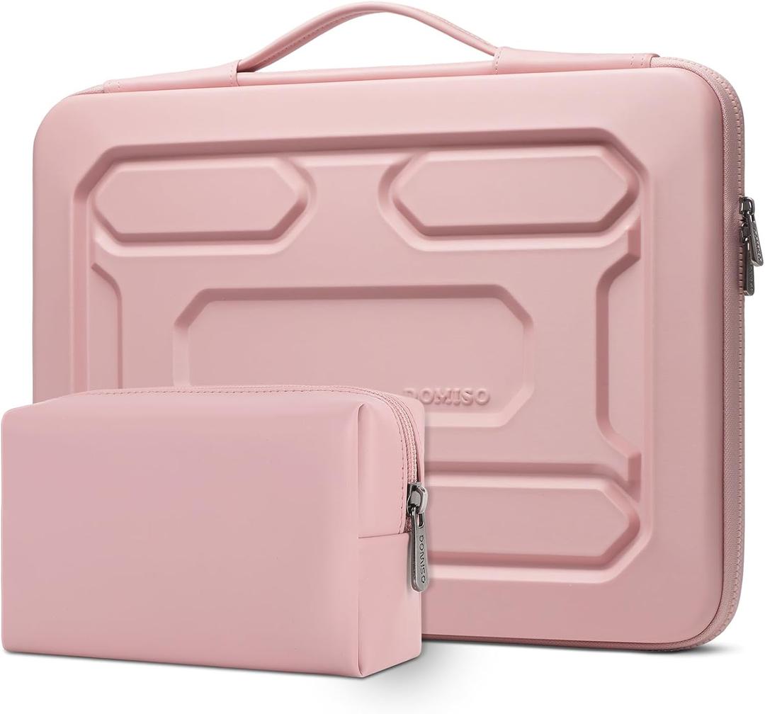 DOMISO Laptop Hard Case 14-14.4 inch Waterproof Shockproof Hard Shell Laptop Sleeve with Handle & Storage Pocket, Compatible with MacBook, HP, Dell,Pink