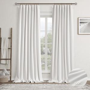 Ivory Linen Blackout Curtains for Bedroom 96 Inch Length 2 Panels Set Back Tab Pocket Neutral Farmhouse Living Room Darkening Curtains Track System Thermal Insulated Black Out Drapes 52x96