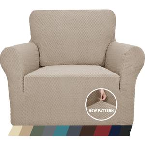ZNSAYOTX 1 Piece Jacquard Chair Slipcovers for Living Room High Stretch Chair Covers with Arms Anti Slip Pets Friendly Couch Sofa Armchair Cover Furniture Protector (Chair, Khaki) (Small (31"-46"))