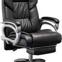 Executive Office Chair with Footrest, Ergonomic Reclining Leather Chair, High Back Office Desk Chair, 360 Swivel, Black