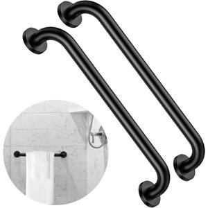2 Pack 16 Inch Matte Black Shower Grab Bar,ZUEXT Stainless Steel Wall Mount Safety Grab Bar Handle,Bathroom Balance Bar, Safety Hand Rail Support - Handicap, Elderly, Injury, Senior Assist Bath Handle