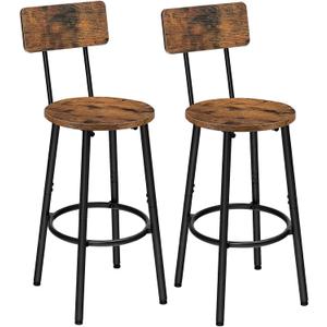 HOOBRO Bar Stools,Set of 2 Round Bar Chairs with Back,25.2" Bar Chairs for Kitchen Island, Dining Room,Counter Height Bar Stools, Easy to Assemble, Rustic Brown and Black BF32BY01G2
