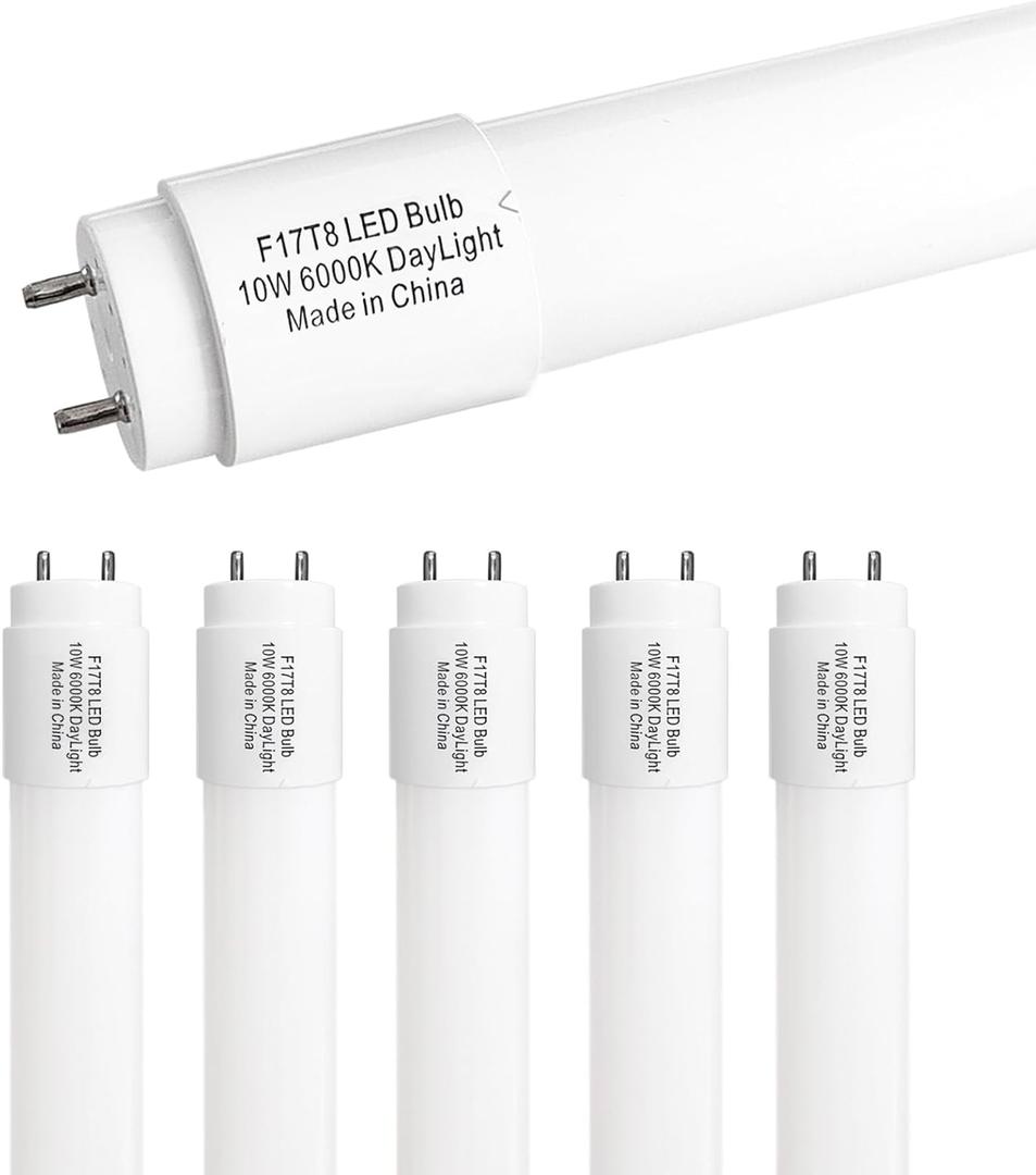 Type B F17T8 LED Replacement, 24 Inch Light Bulb 10W, 2ft LED Tube F20T12 Replacement Bulb for Cabinet,Store,Shop, G13 Base Double Side Power Input Ballast Bypass, Daylight 1250Lm 6 Pack