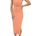 Duigluw Bodycon Midi Dresses Women Cutout Ruched Twist Side Slit Stretchy Tie Tank Top Dress Shrimp Pink L