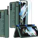 for Samsung Galaxy Z Fold 3 Case with Wrist Strap & Screen Protector & S Pen Slot,Magnetic Hinge Protective Bumper Case Ultra Slim Shockproof Anti-Scratch for Samsung Z Fold 3 5G (Green)