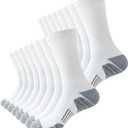 JOYNE 8 Pairs Mens Athletic Crew Socks Cushion Running Work Breathable Outdoor Socks for Men (Large, White)