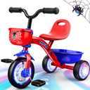 Tricycle for Toddlers 1-3 3-5 Year Olds, Spider Toddler Bike Baby Balance Bike with Colorful Lighting Wheels & Large Basket, Birthday Gift and Toy for 1 2 3 4 5 Year Olds Boys and Girls
