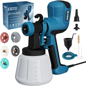 ELPIDIO Paint Sprayer, 700W HVLP Electric Spray Paint Gun, with Cleaning & Blowing Joints 4 Copper Nozzles and 3 Patterns Paint Sprayers for Home Furniture, Walls, Cabinets, Fence, Door etc. EP62. (Blue)