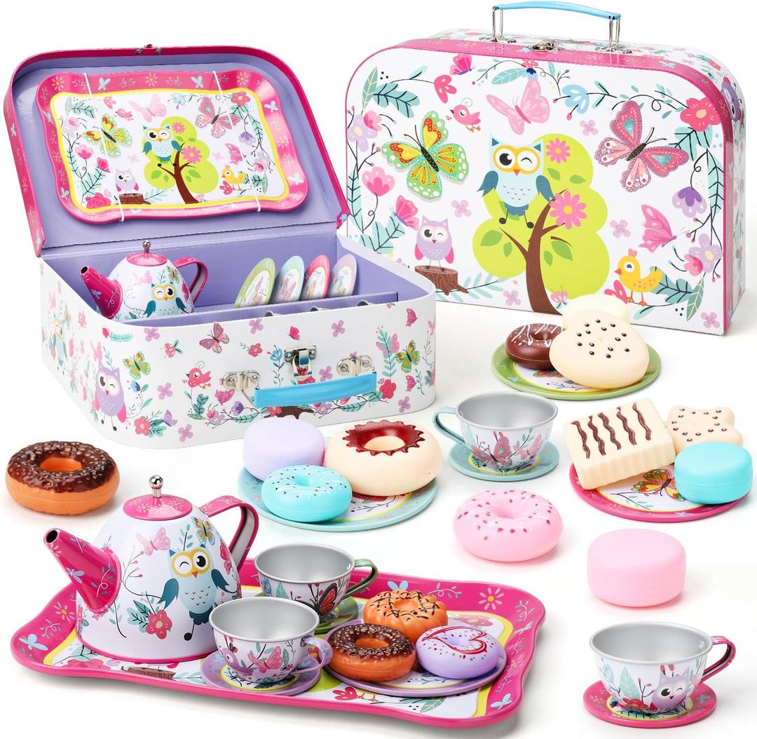 Tea Party Set for Toddlers 3–10, with Desserts & Carrying Case, child-size