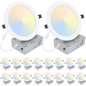 8 Inch Recessed LED Light: 18 Packs Ultra Thin LED Recessed Lighting with Junction Box, 3000K/4500K/6000K Selectable, 2700K-5000K, High Brightness 1800LM Dimmable Canless LED Downlight