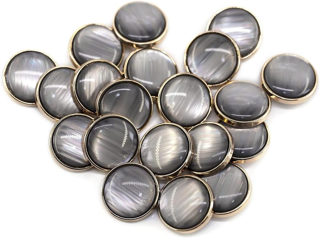 20 pcs Translucent Brushed Gray Resin Layer Sewing Metal Shank Coat Buttons -25mm -1"