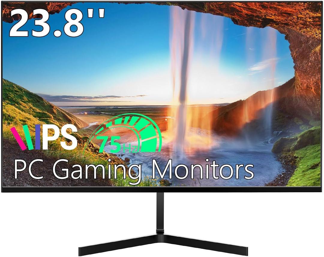 24 Inch Gaming Monitor, FHD 1080P IPS 75Hz AMD FreeSync, 99% sRGB Low Blue Light Flicker-Free Slim Narrow Bezel, HDMI VGA, Tilt & Wall Mountable for Gaming, Home Office, Laptop & Game Consoles