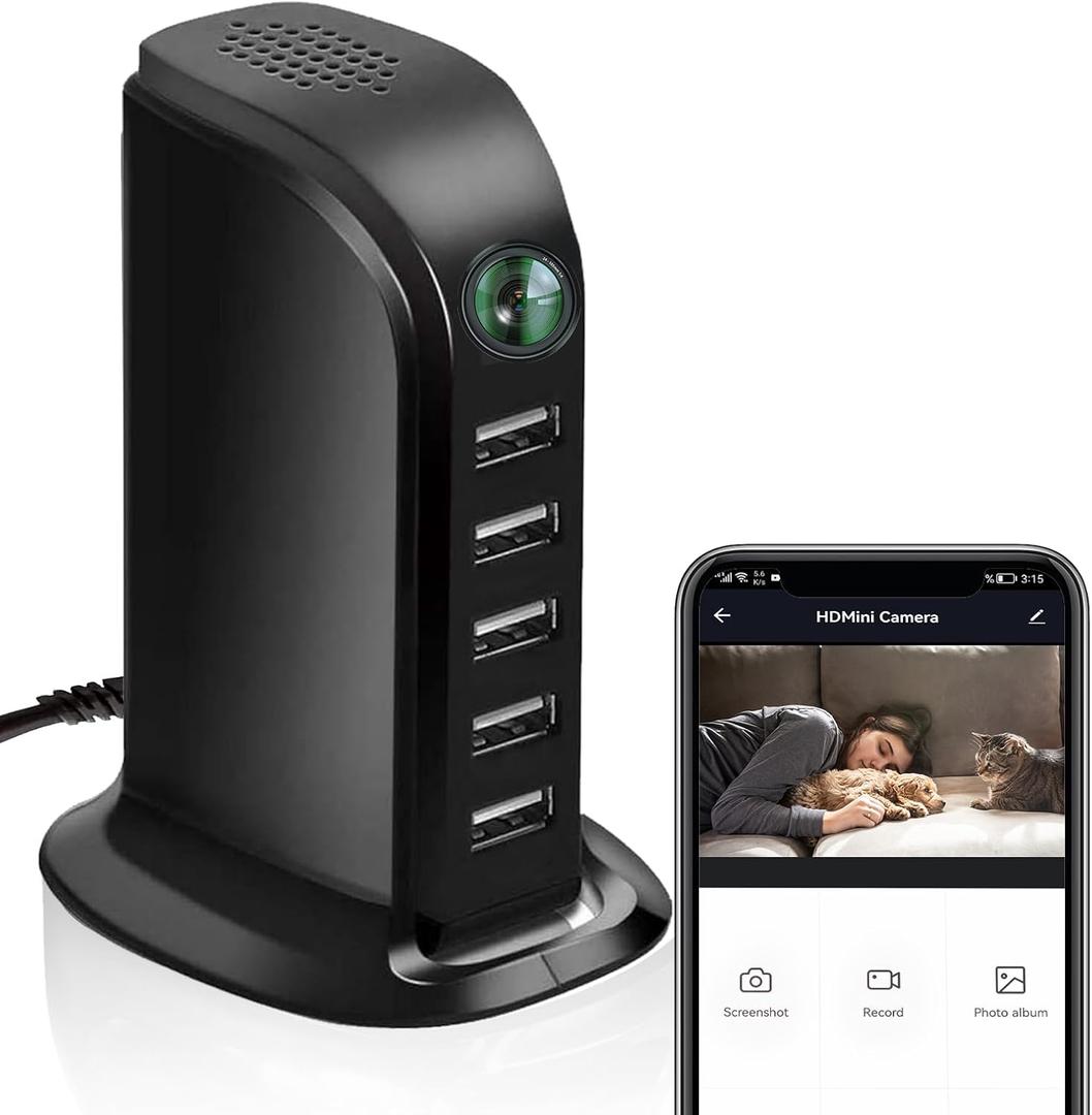2024 New Hidden Camera Detector with Charger, 1080P WiFi Security Portable Camera, Mini Nanny Cam with Loop Working for Indoor Surveillance, No Audio up to 128GB SD Card (Not Included)