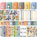 122 Pcs Dog Party Favors, Dog Themed Birthday Party Decorations, Cute Dog Goodie Bags Stuffers Make Your Own Stickers Keychain Wristbands Mini Notebooks for Kids Adopt a Puppy Party Favor