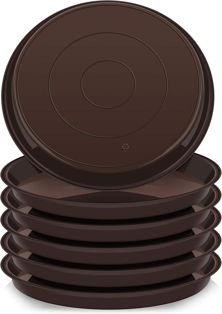 VUWEZ 6 Pack of Plant Saucer 16 Inch, Plant Tray Round, Plastic Flower Plant Trays for Pots, Plant Saucers for Indoors 16", Plant Pot Saucers, Planter Tray for Planter 13-16" (16", Brown)