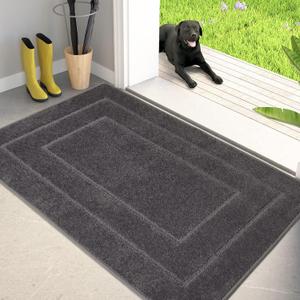 PURRUGS Dirt Trapper Door Mat 32" x 47", Non-Slip/Skid Machine Washable Entryway Rug, Dog Doormat, Super Absorbent Welcome Mat for Muddy Wet Shoes and Paws, Grey