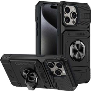 Magnetic Case for iPhone 16 Pro Max/16 Pro/16 Plus/16, Heavy Duty Card Slot Hard Shell with Ring Anti -Scratch Cover,Black,16 Pro Max