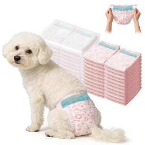 Female Dog Diapers, Disposable Dog Diapers, 50 Count, X-Small, Super Absorbent Leak-Proof Diapers for Dogs in He, Excitable Urination, or Incontinence