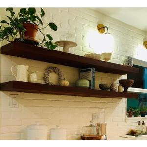 IEO Long Wooden Floating Shelves for Room Wall, Natural Wood Floating Shelves Wall Mounted Kitchen Shelf for Living Room, Bedroom, Kitchen,Bathroom, Storage (Walnut, 48in 2tier)