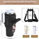 Initial Water Bottle Holder with Strap for Stanley Cup Accessories 40 oz Tumbler/Simple Modern Tumbler Bag, Water Bottle Carrier Bag with Strap for Men Women Gift Hiking, Travel, Camping, Walking Gym (Black)