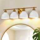 Gold Bathroom Vanity Light, 4-Light Bathroom Light Fixtures Over Mirror, Milk White Bell Glass Shades, Bathroom Vanity Lights for Mirror, Bath, E26 Base