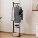 SOBIBO Clothes Rack Solid Wood Coat Rack with Shelves and Hooks – Garment Clothing Rack Coat Rack with Storage for Hallway, Bedroom, Living Room, 15.75 inch, Walnut