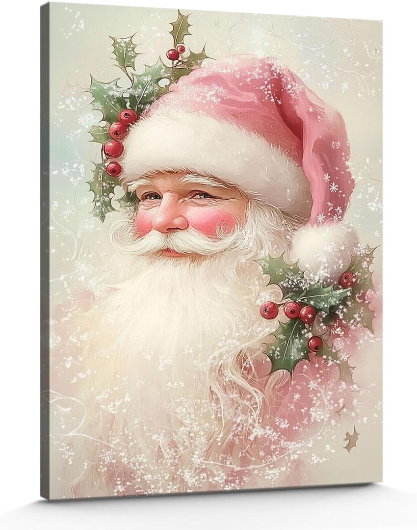 2 x GSPQAZ Vintage Santa Claus Christmas Wall Art - Festive Holiday Decor Canvas Print for Home or Office 12x18inch-Unframed
