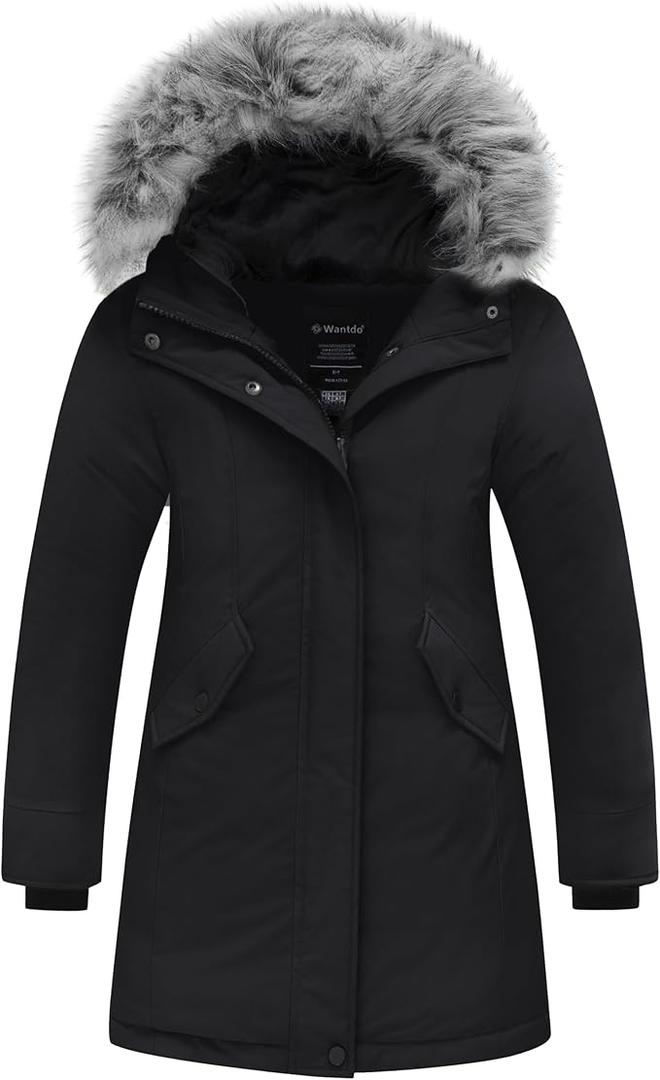 Wantdo  Winter Coat Warm Windproof Insulated Hiking Warm Long Sleeve Puffer Outdoor Running Fall Jacket with Hood, Black, Size 3X