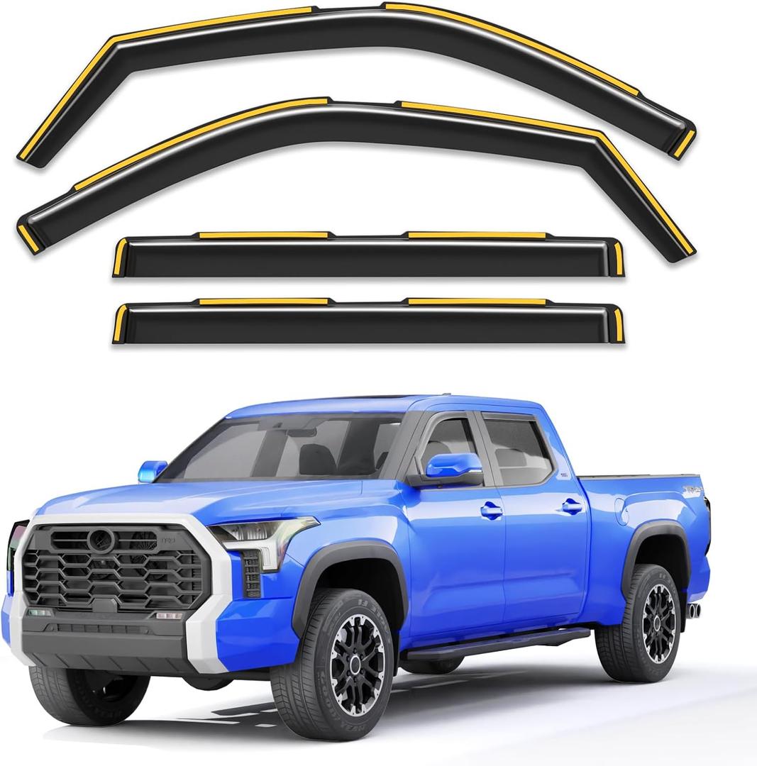 in-Channel Window Rain Guards Fit for Toyota Tundra 2022 2023 2024 2025 2026 CrewMax, Extra Durable Visors Vent Visors Window Deflector Vent Shades Truck Car Accessories -4 pcs